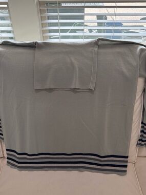 Light Sage Green Celtic & Co. ultra fine wool turtleneck with black Stripe Trim